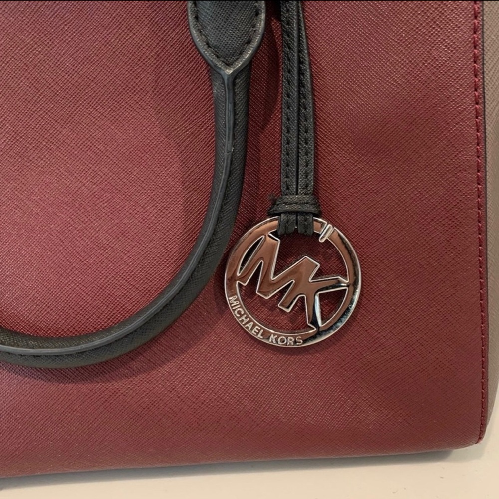 Michael Kors Sutton colorblock satchel burgundy gray - Picture 7 of 7